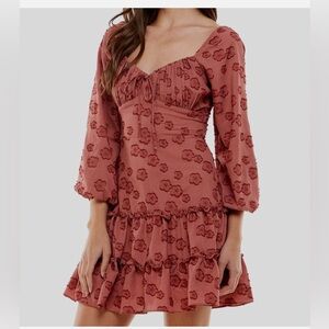 City Studio Terracotta Floral Long Sleeve Dress
